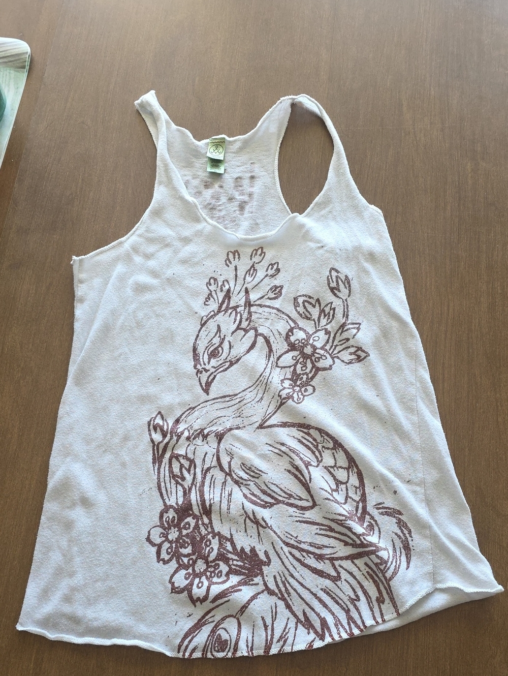 Women's White Tank Top with Brown Floral Peacock Print